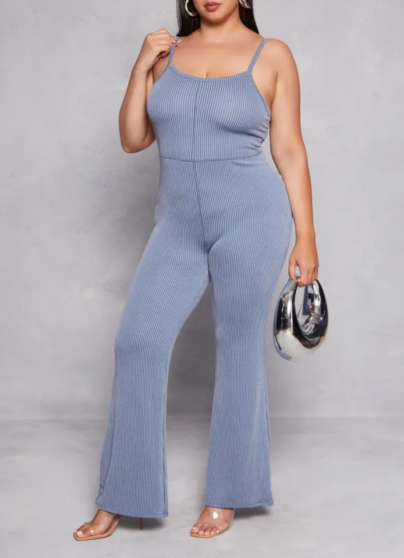 Plus Size Almost Famous Ribbed Cami Flare Jumpsuit sold by Rainbow