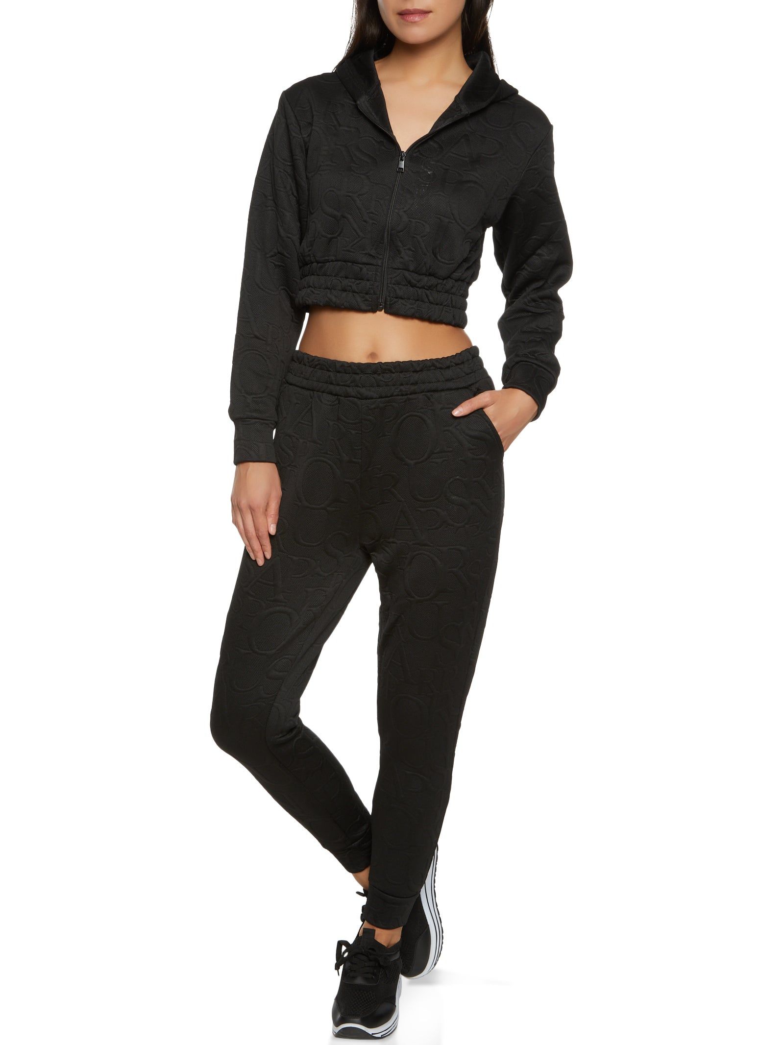 Embossed Zip Front Cropped Hoodie sold by Rainbow product image thumbnail 2