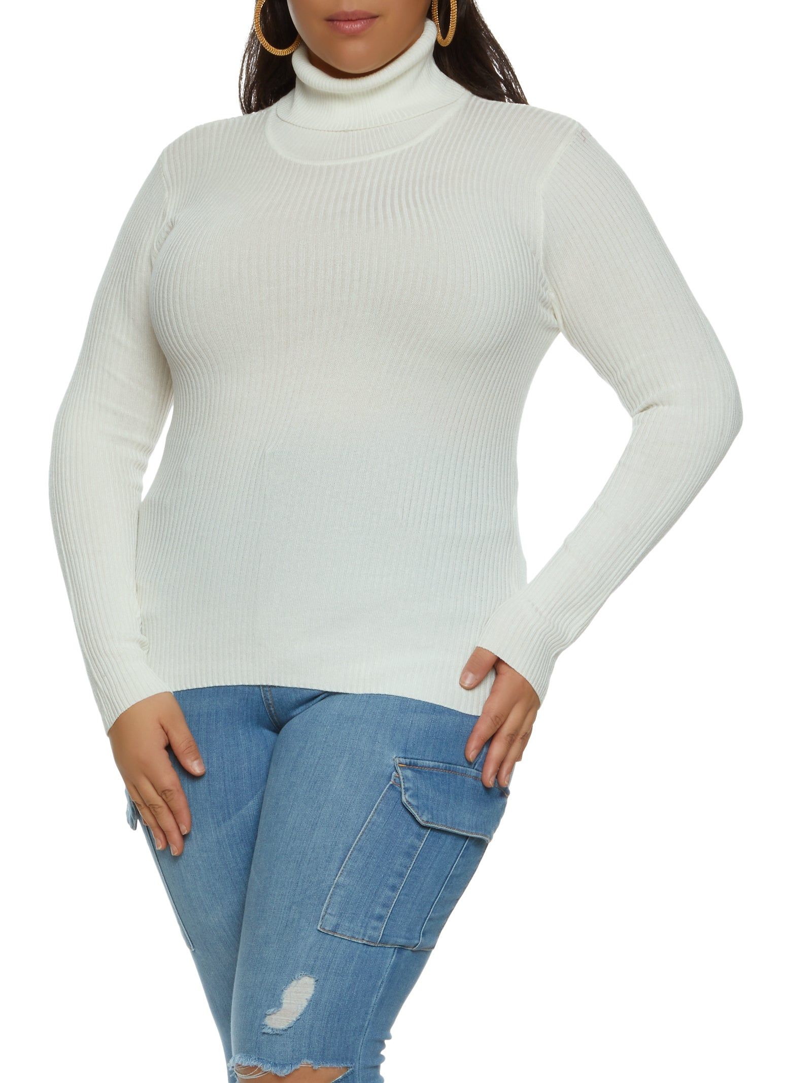 Plus Size Rib Knit Long Sleeve Turtleneck Top sold by Rainbow