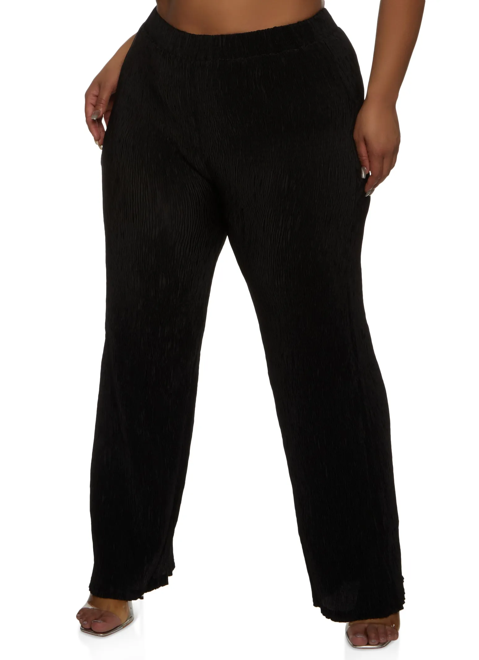 Plus Size Plisse High Waist Wide Leg Pants sold by Rainbow