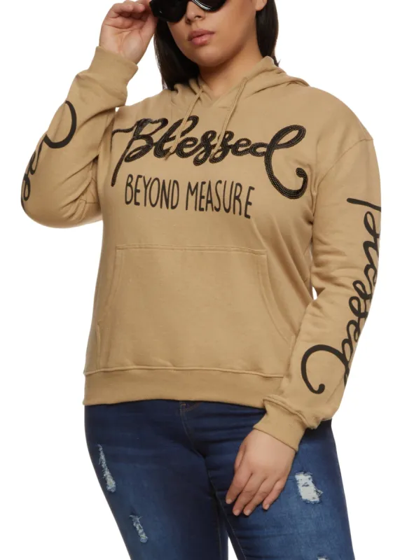 Plus Size Sequin Blessed Beyond Measure Graphic Hoodie sold by Rainbow