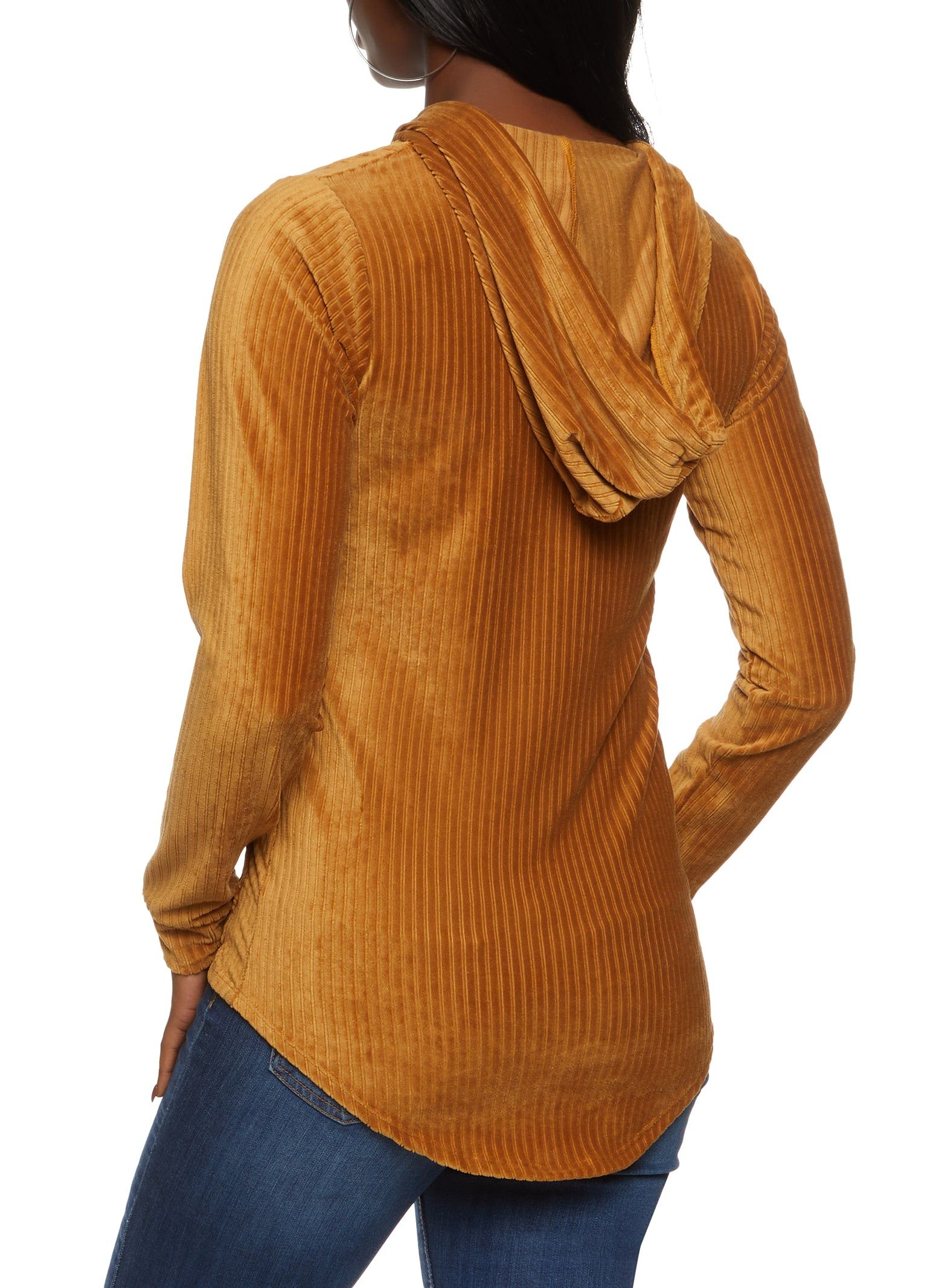 Ribbed Knit Velour Zip Front Hoodie sold by Rainbow product image thumbnail 2