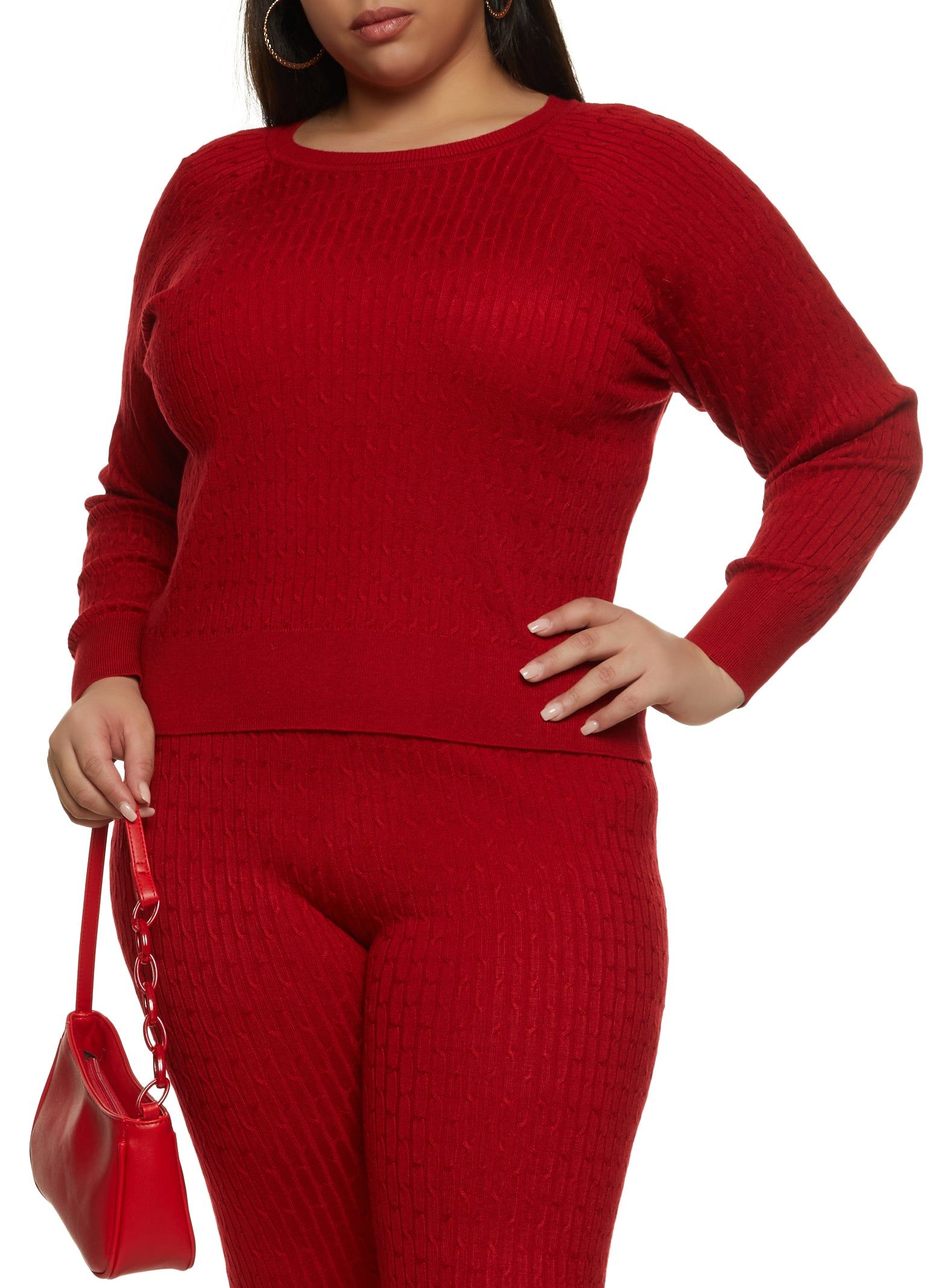 Plus Size Crew Neck Cable Knit Pullover Sweater sold by Rainbow