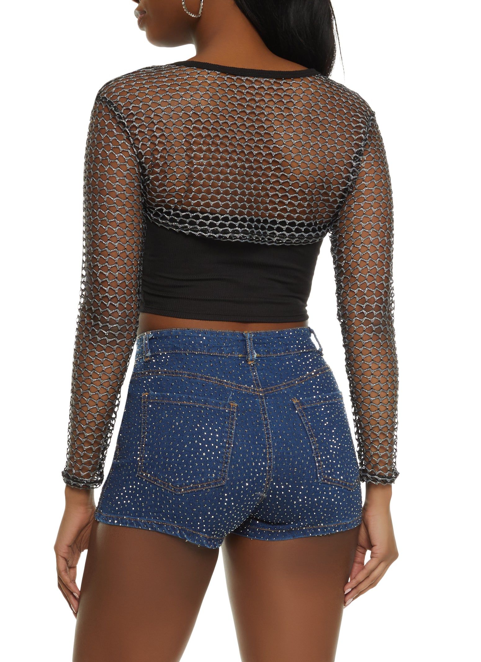 Lurex Fishnet Long Sleeve Crop Top with Tube Top sold by Rainbow product image thumbnail 2