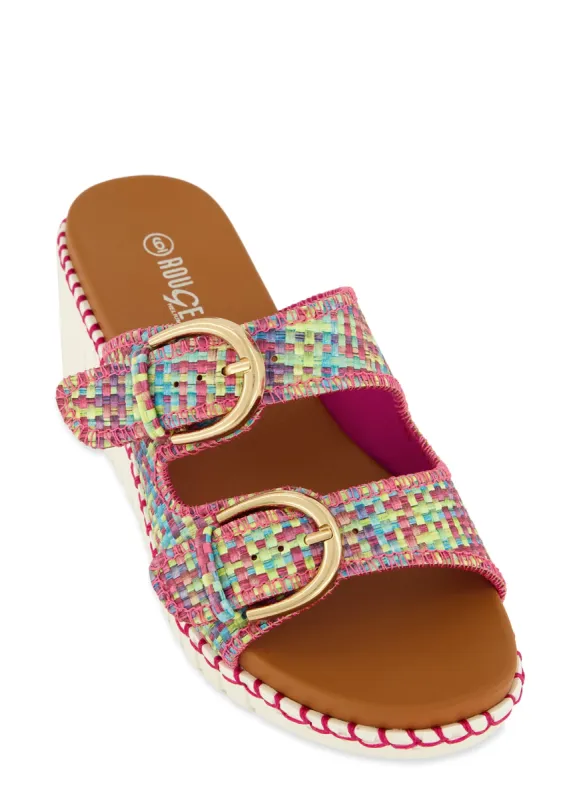 Double Buckle Strap Wedge Slide Sandals sold by Rainbow