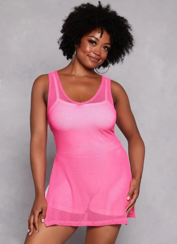 Plus Size Fishnet Side Slit Tank Top sold by Rainbow