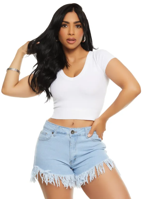 Seamless Ribbed V Neck Cropped Tee sold by Rainbow