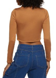 Half Zip Mock Neck Long Sleeve Crop Top sold by Rainbow
