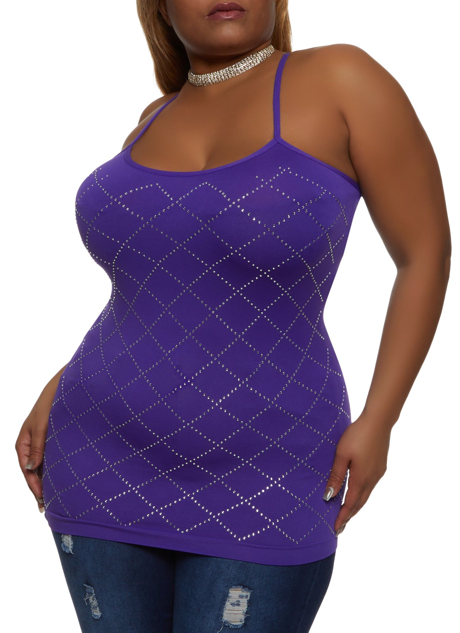 Plus Size Seamless Rhinestone Scoop Neck Cami sold by Rainbow