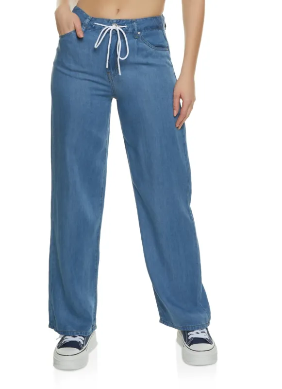 WAX Chambray Drawstring Waist Wide Leg Jeans sold by Rainbow