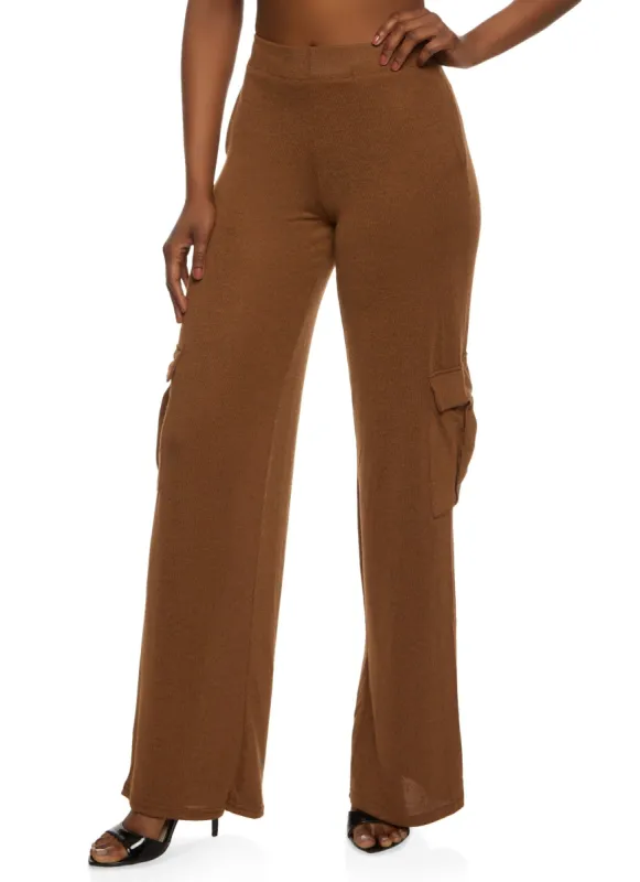 Brushed Knit Cargo Pocket Wide Leg Pants sold by Rainbow