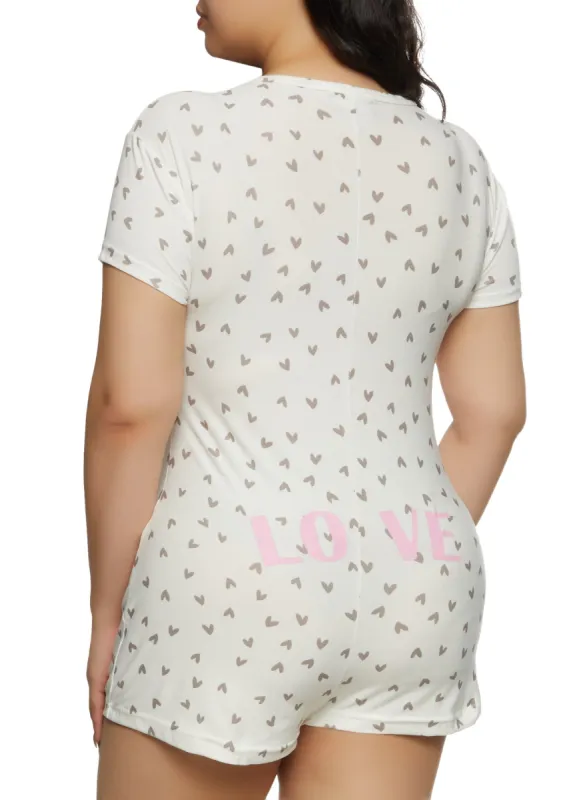 Plus Size Love Heart Print Pajama Romper sold by Rainbow