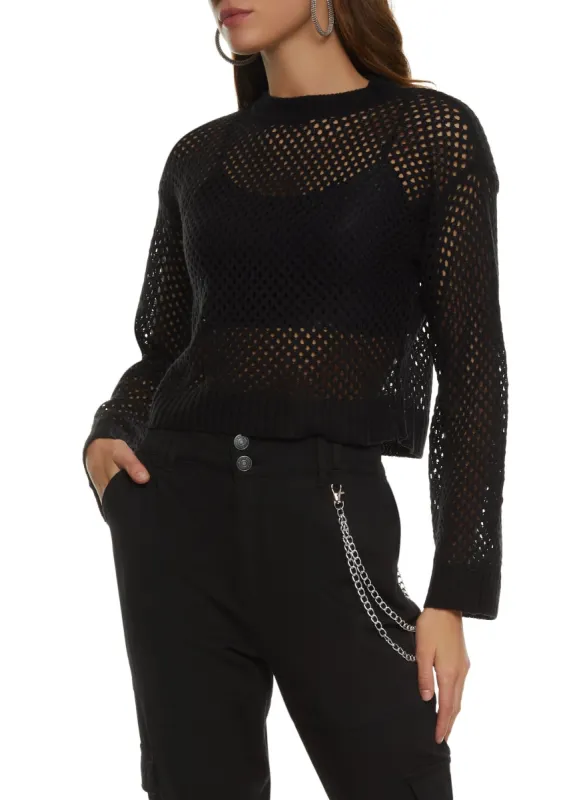 Pointelle Crew Neck Crop Top sold by Rainbow