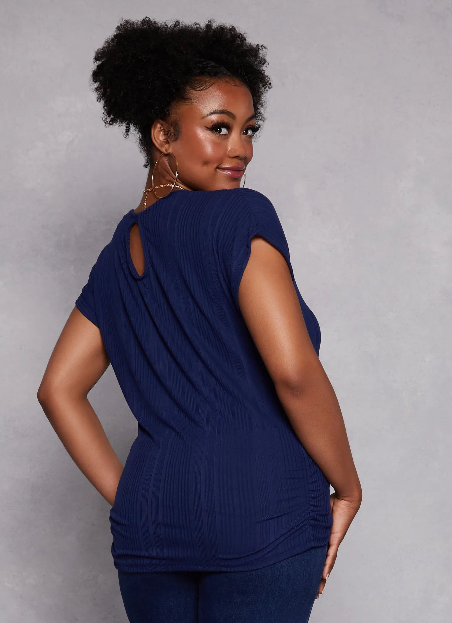 Plus Size Ribbed Short Sleeve Top with Necklace sold by Rainbow product image thumbnail 3