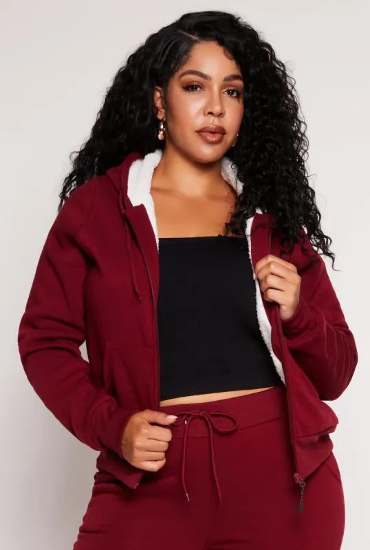 Plus Size Sherpa Lined Zip Front Hoodie sold by Rainbow