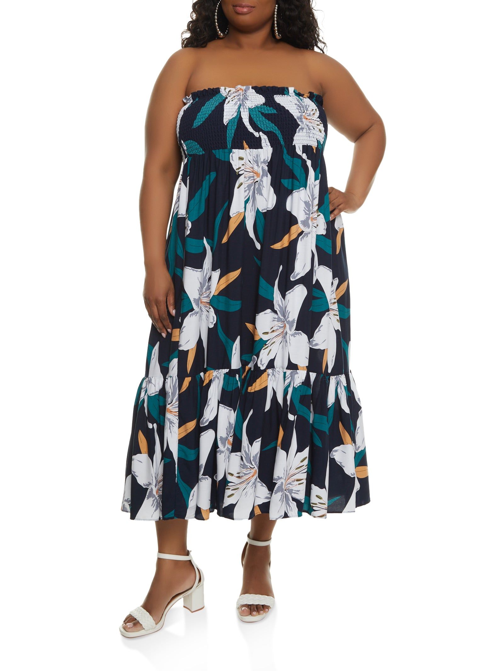 Plus Size Floral Print Smocked Convertible Maxi Dress sold by Rainbow product image thumbnail 2