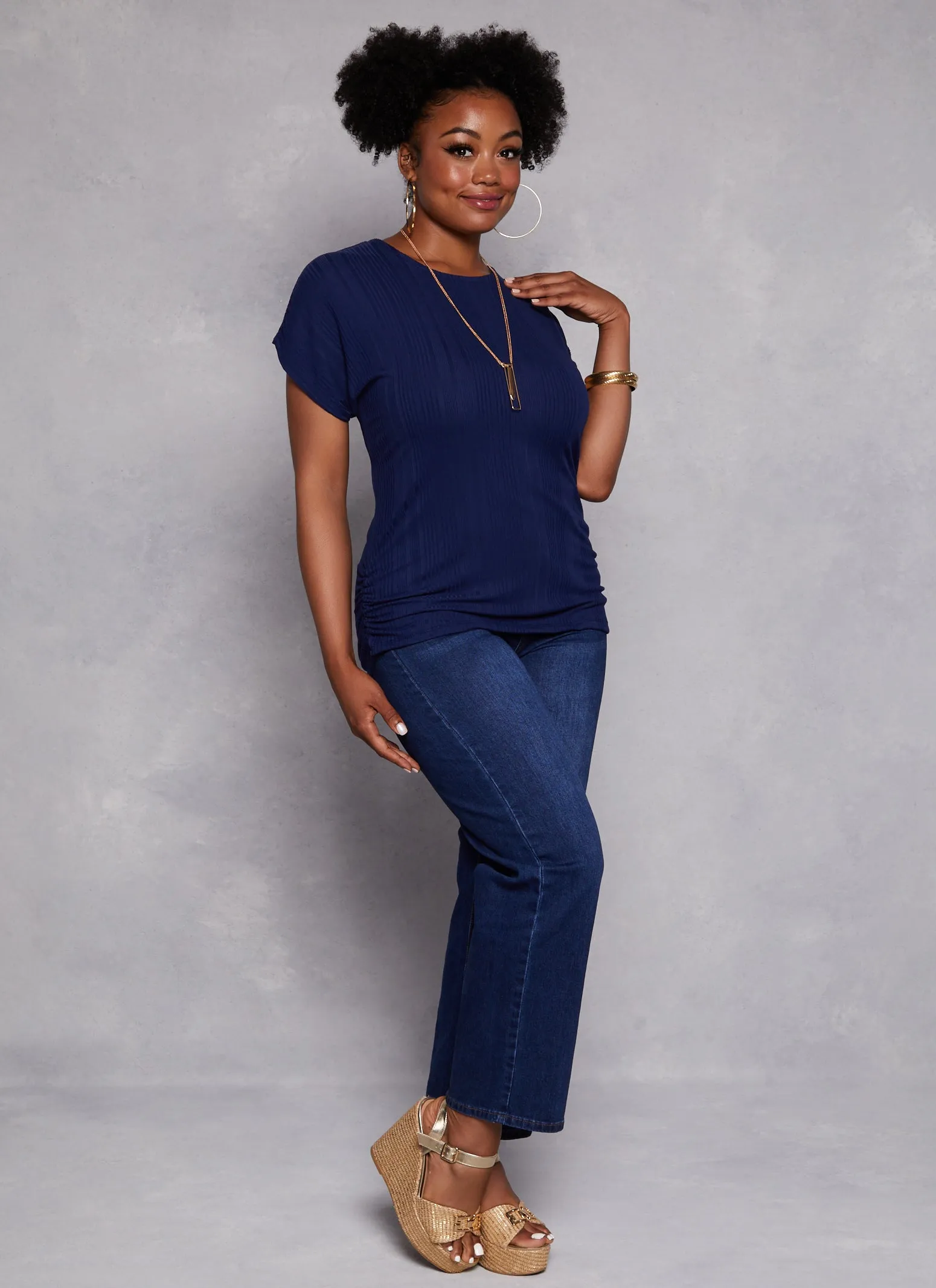 Plus Size Ribbed Short Sleeve Top with Necklace sold by Rainbow product image thumbnail 2