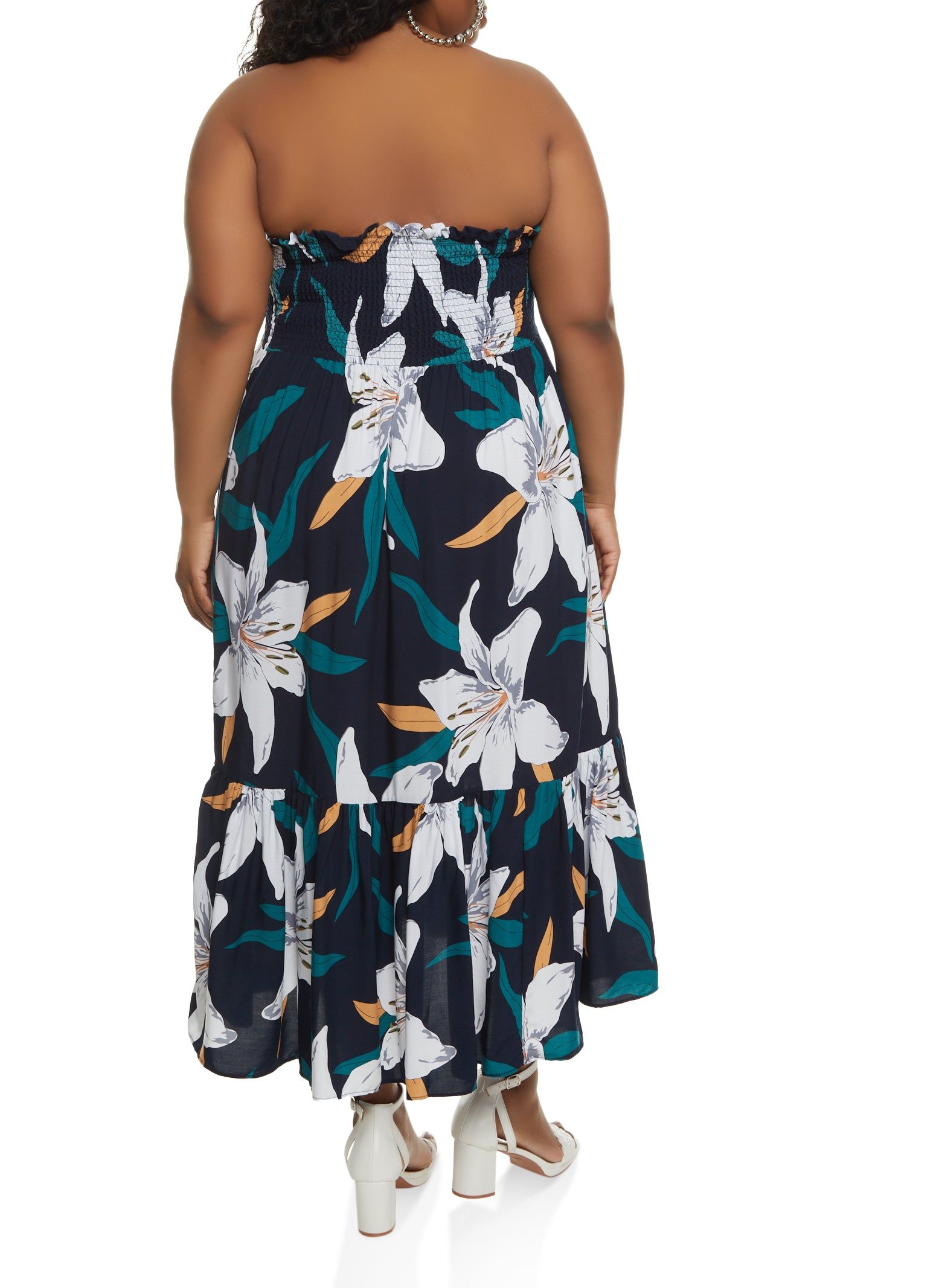 Plus Size Floral Print Smocked Convertible Maxi Dress sold by Rainbow product image thumbnail 3