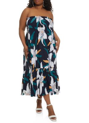 Plus Size Floral Print Smocked Convertible Maxi Dress sold by Rainbow