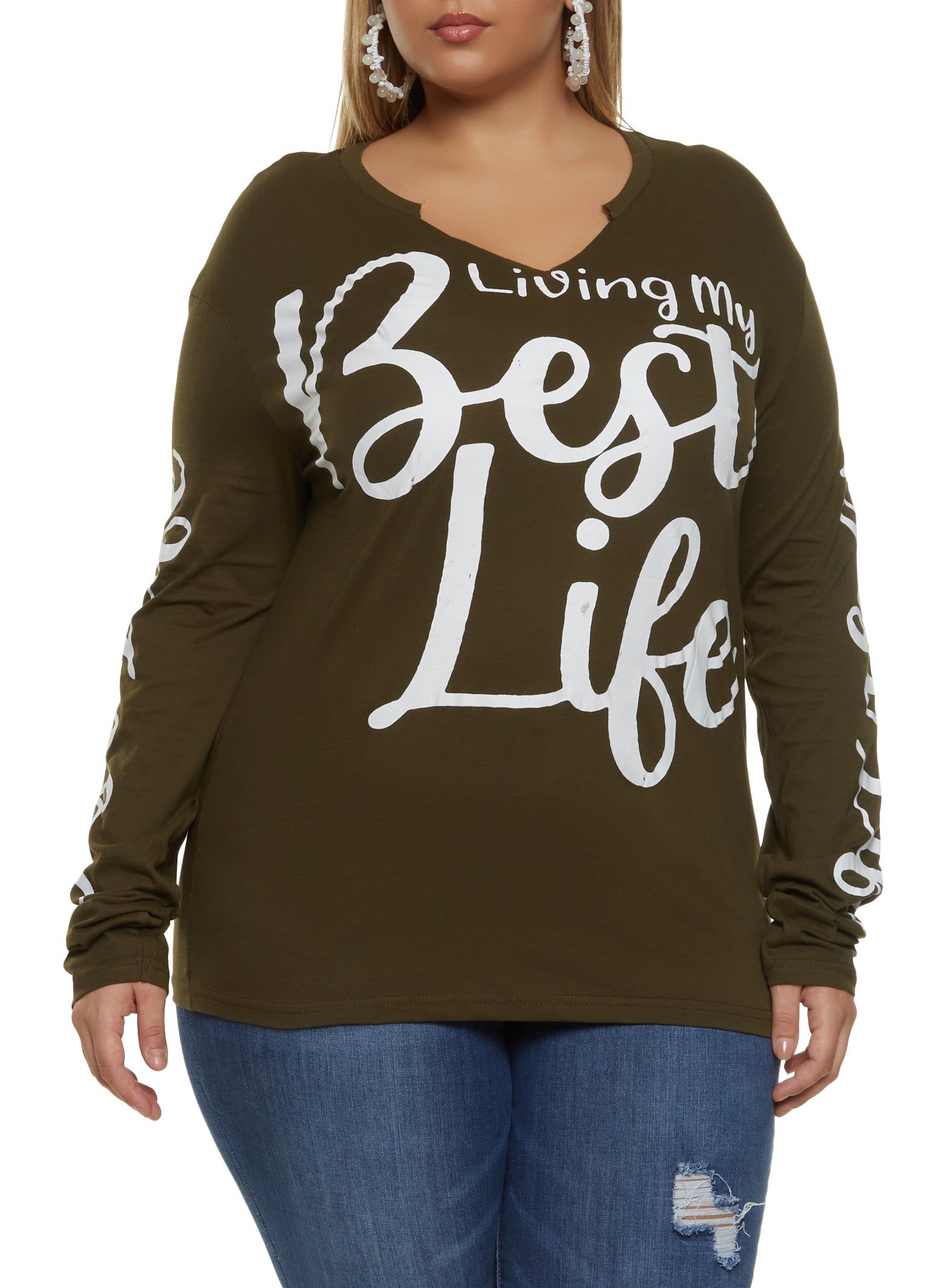 Plus Size Living My Best Life Long Sleeve Tee sold by Rainbow