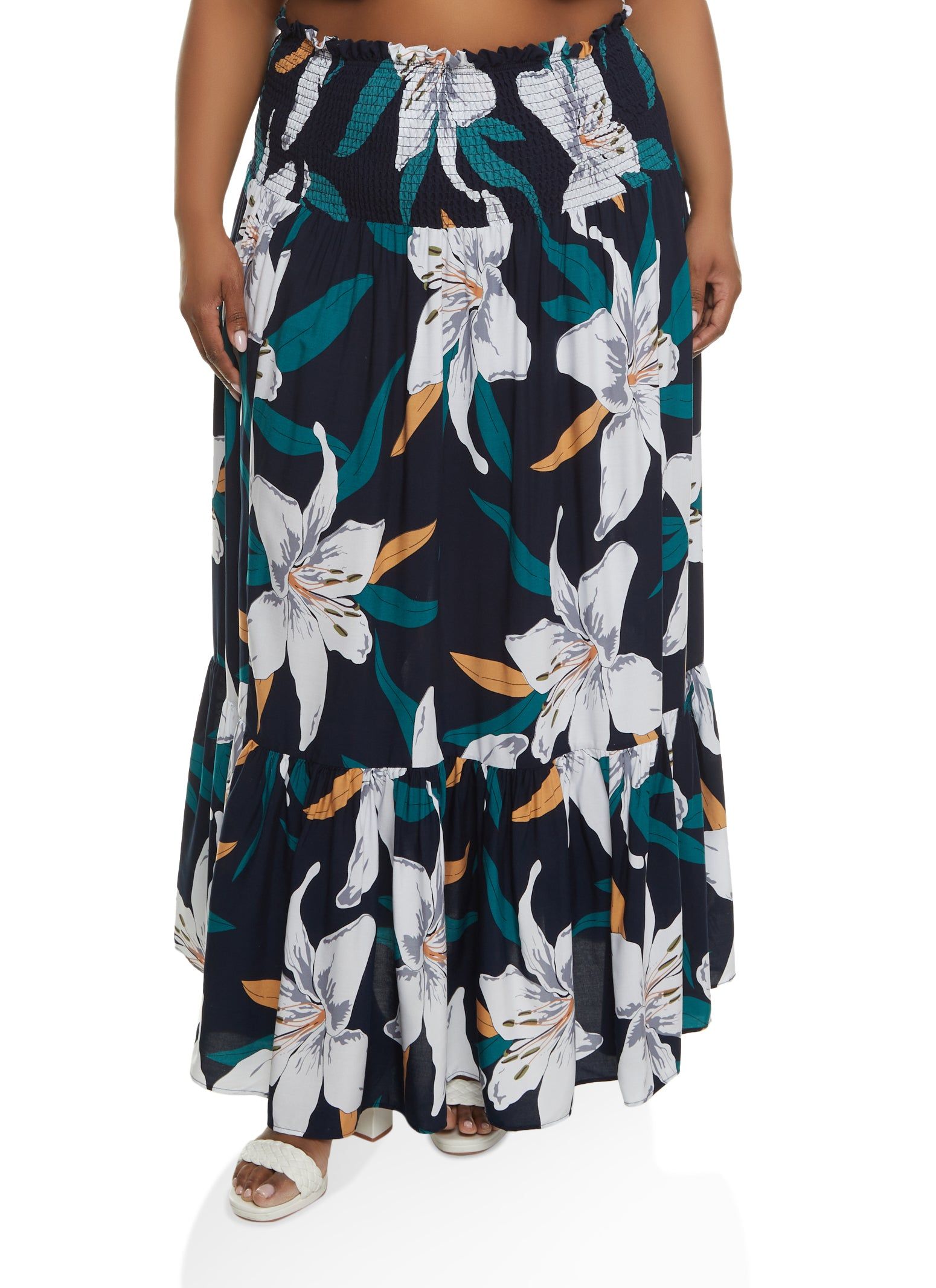 Plus Size Floral Print Smocked Convertible Maxi Dress sold by Rainbow product image thumbnail 5