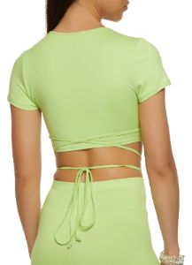Criss Cross Tie Back Faux Wrap Crop Top sold by Rainbow