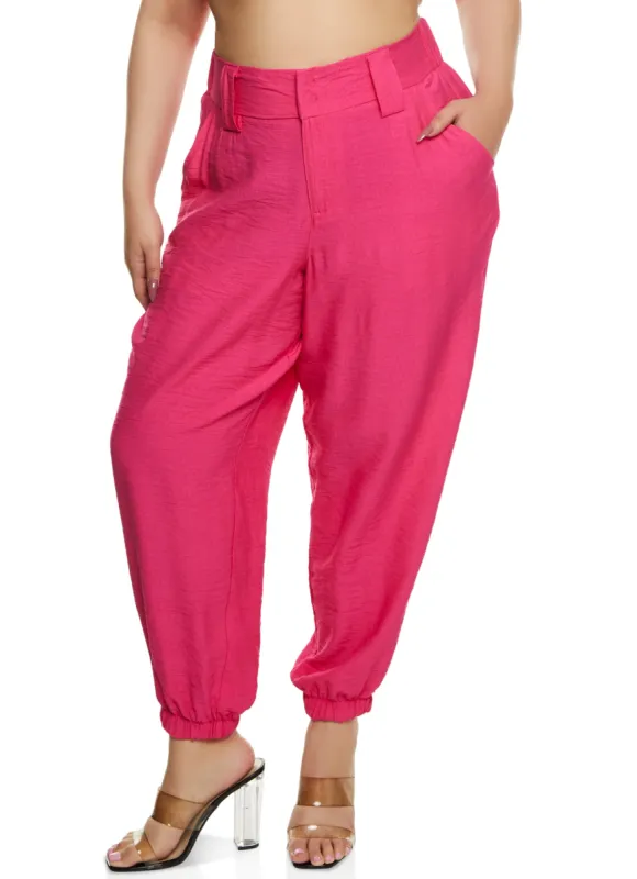 Plus Size Linen Wide Leg Tapered Pants made by Rainbow