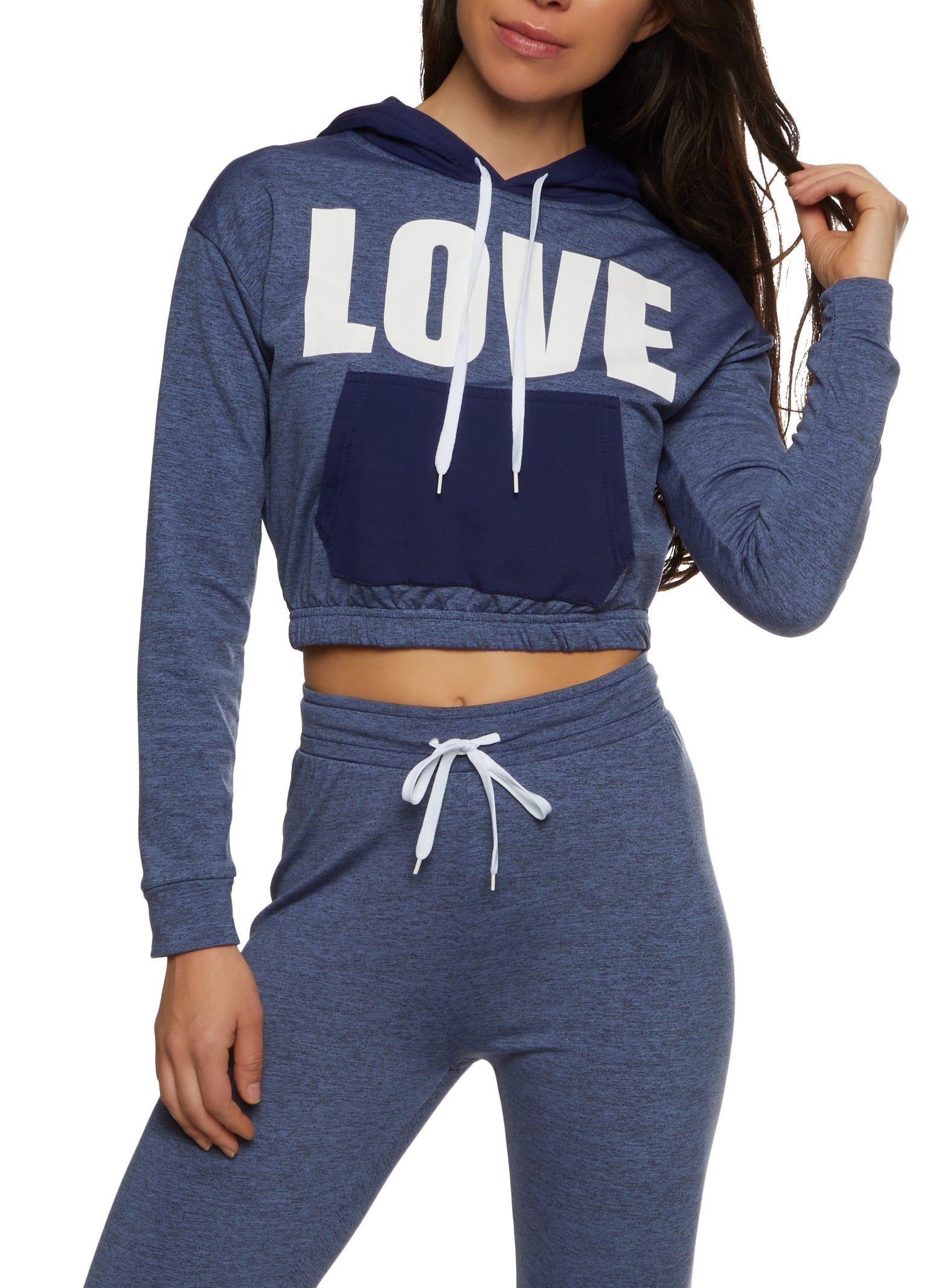 Love Color Blocked Kangaroo Pocket Cropped Hoodie sold by Rainbow product image thumbnail 2