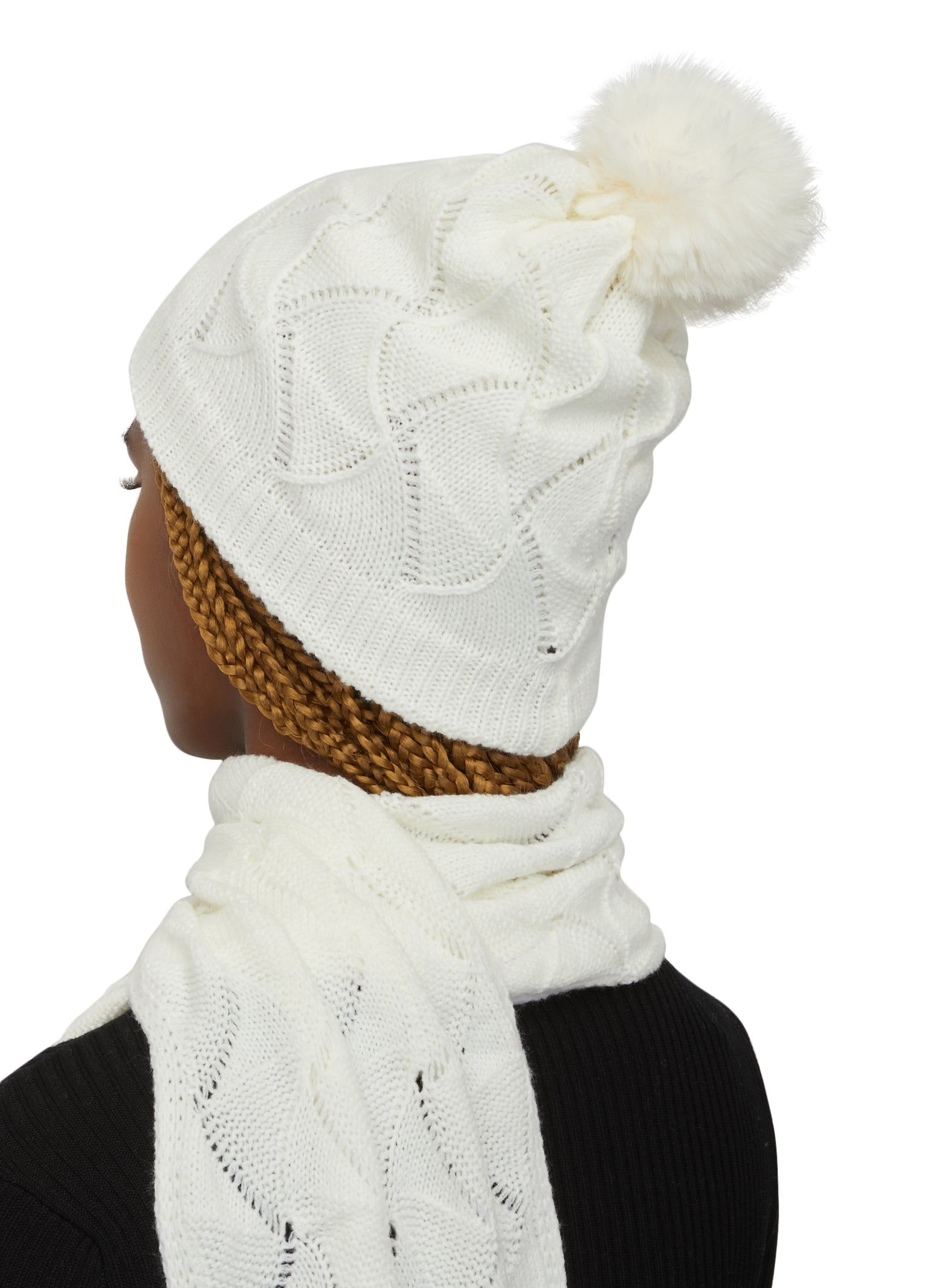 Pointelle Knit Pom Pom Beanie with Scarf and Gloves sold by Rainbow product image thumbnail 2