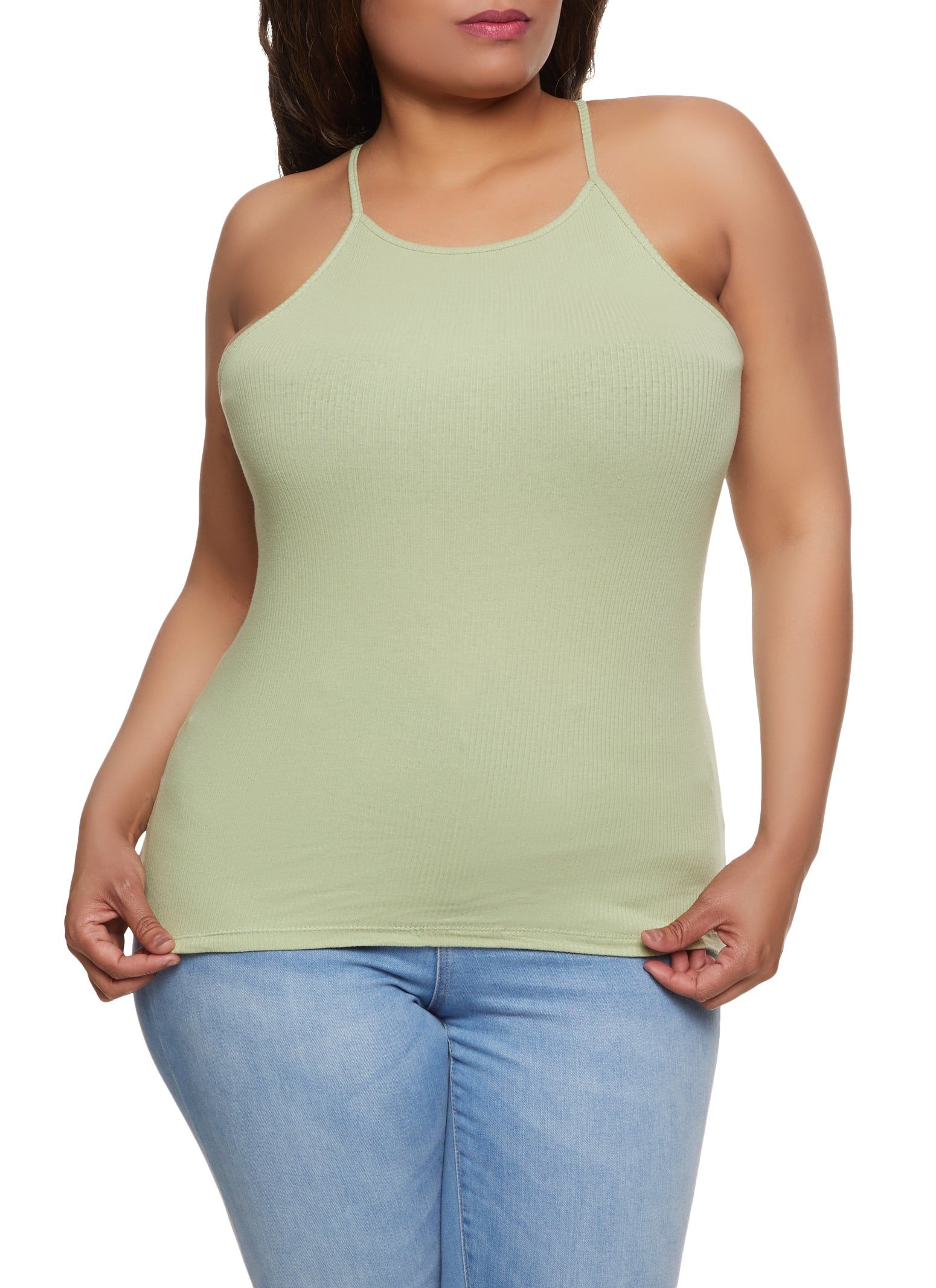 Plus Size Rib Knit Racerback Tank Top sold by Rainbow