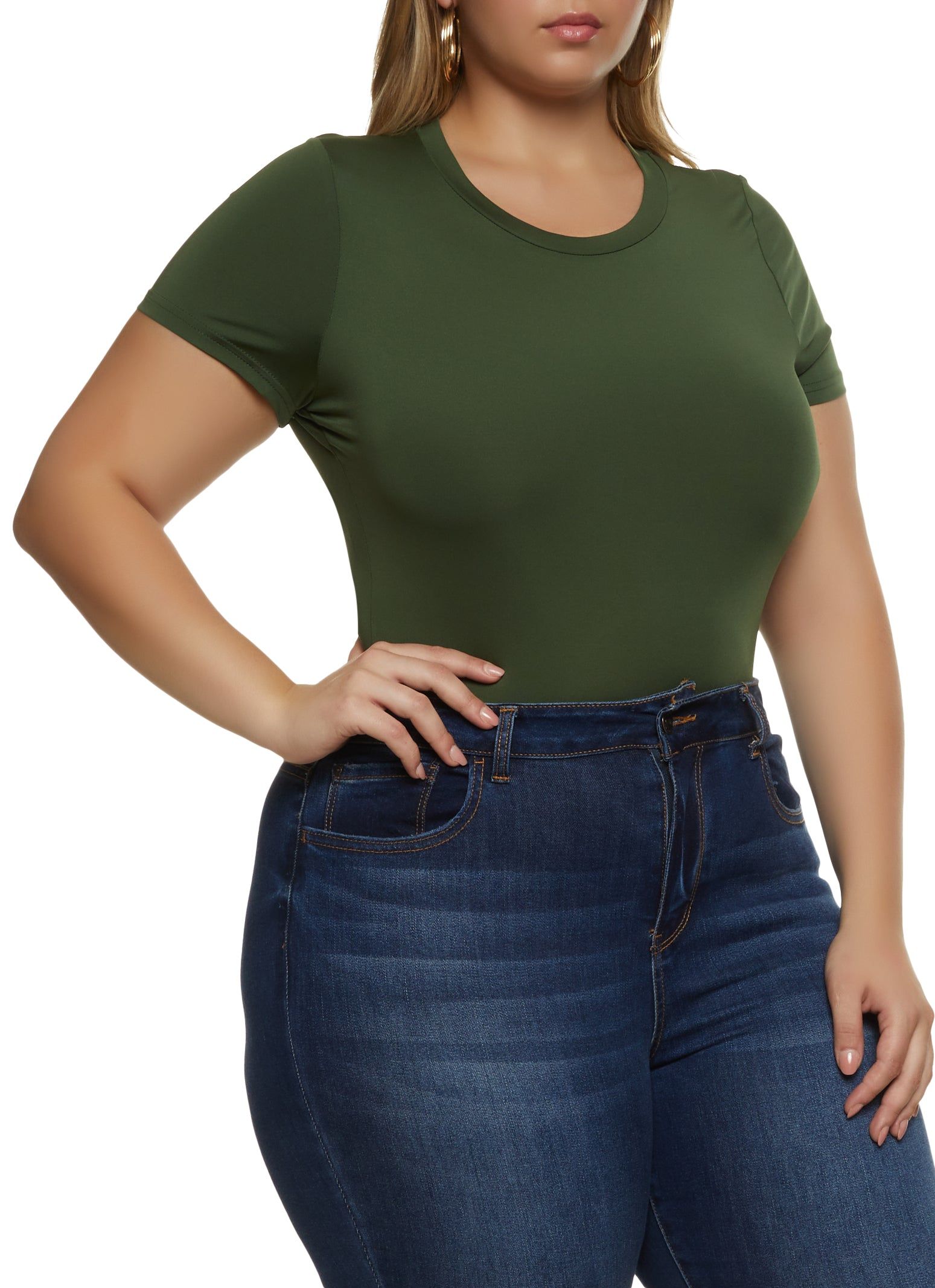 Plus Size Basic Crew Neck Short Sleeve Bodysuit sold by Rainbow product image thumbnail 2