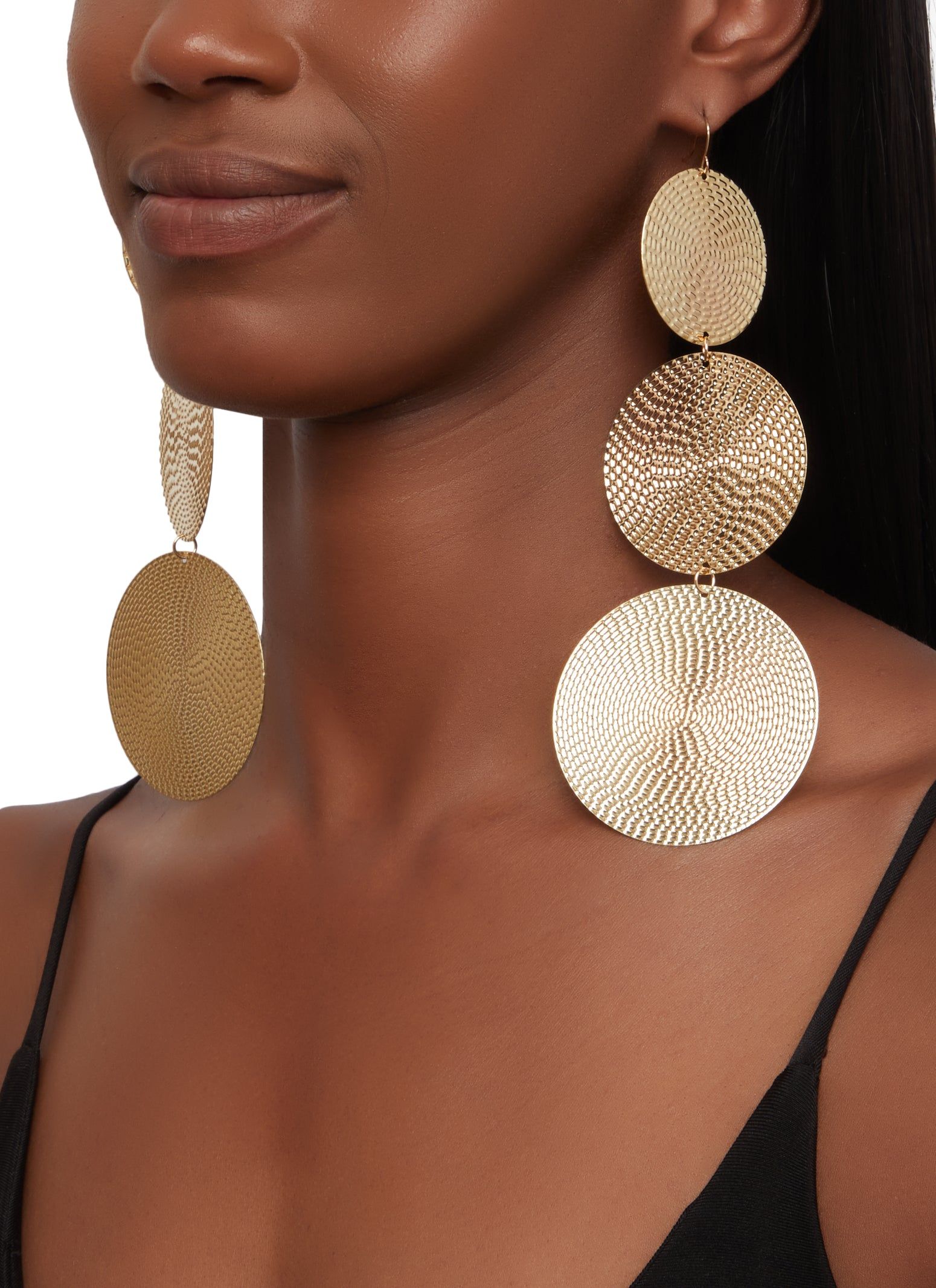 Metallic Disk Drop Earrings sold by Rainbow