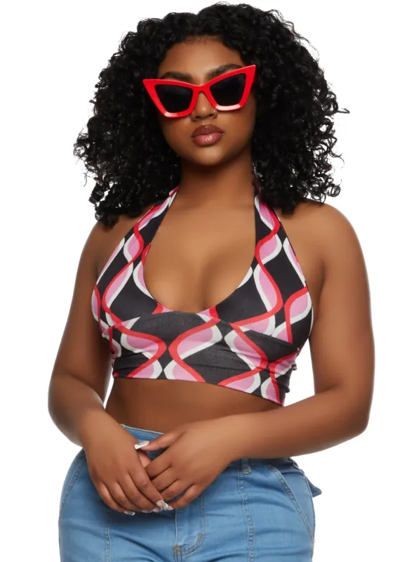 Almost Famous Plunge Halter Crop Top sold by Rainbow