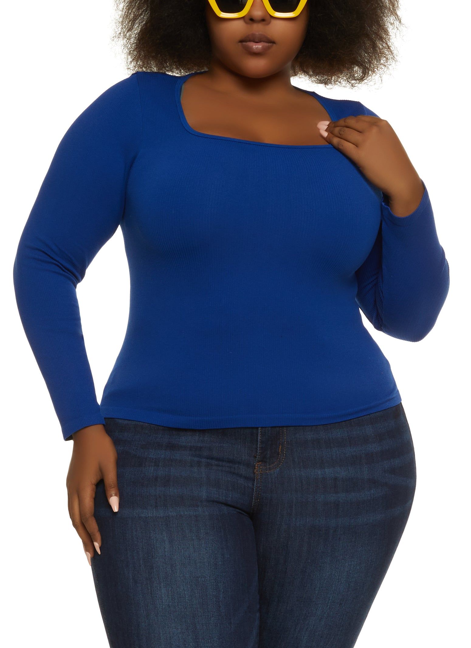Plus Size Ribbed Seamless Square Neck Top sold by Rainbow
