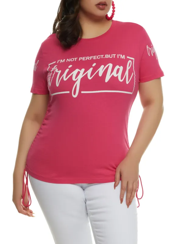 Plus Size Im Not Perfect But Im Original Ruched Tee sold by Rainbow