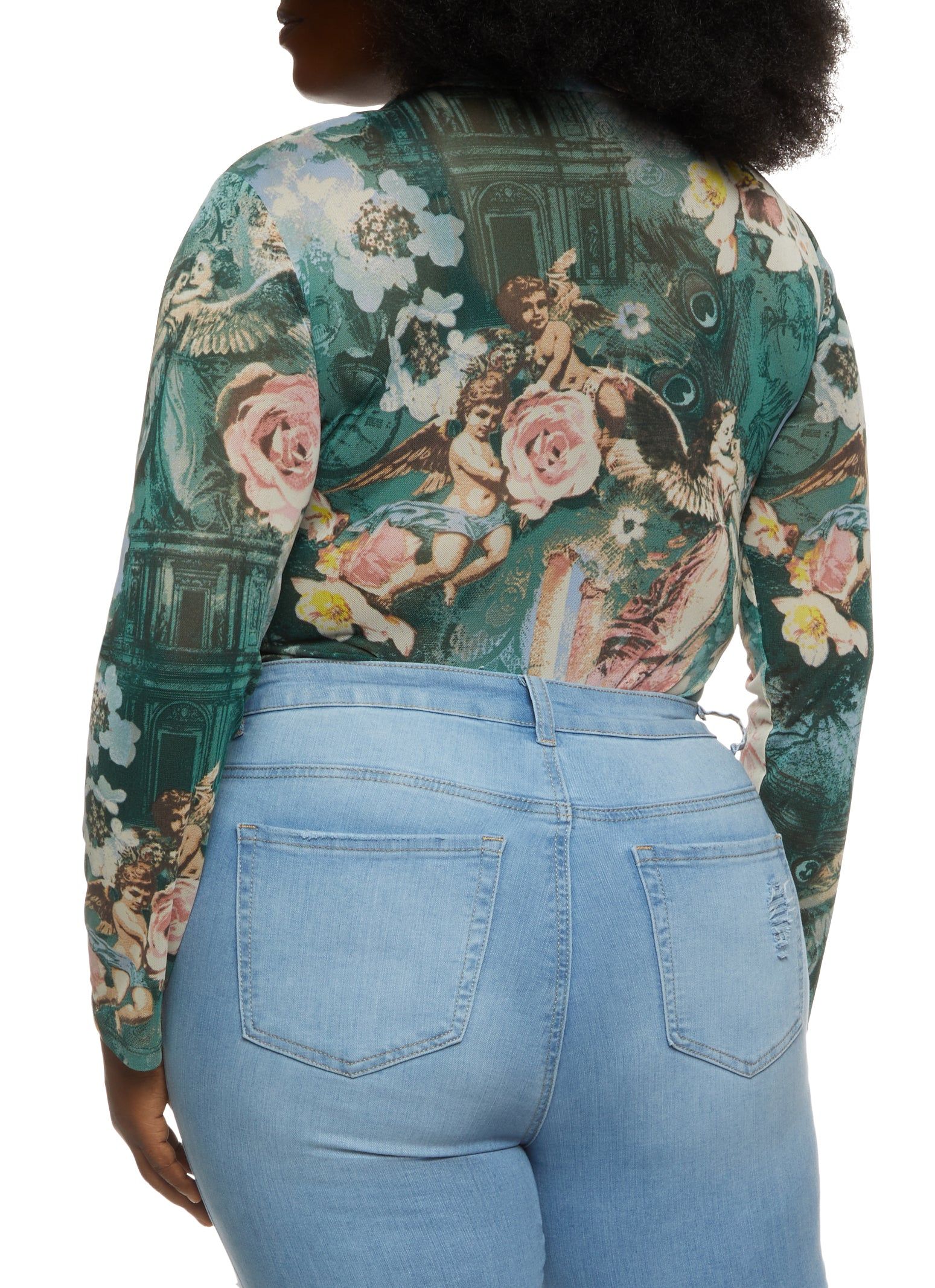 Plus Size Printed Mesh Mock Neck Bodysuit sold by Rainbow product image thumbnail 3