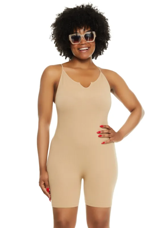 Plus Size Seamless Ribbed Notch Neck Cami Romper sold by Rainbow