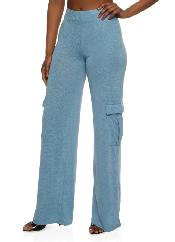 Brushed Knit Cargo Pocket Wide Leg Pants sold by Rainbow