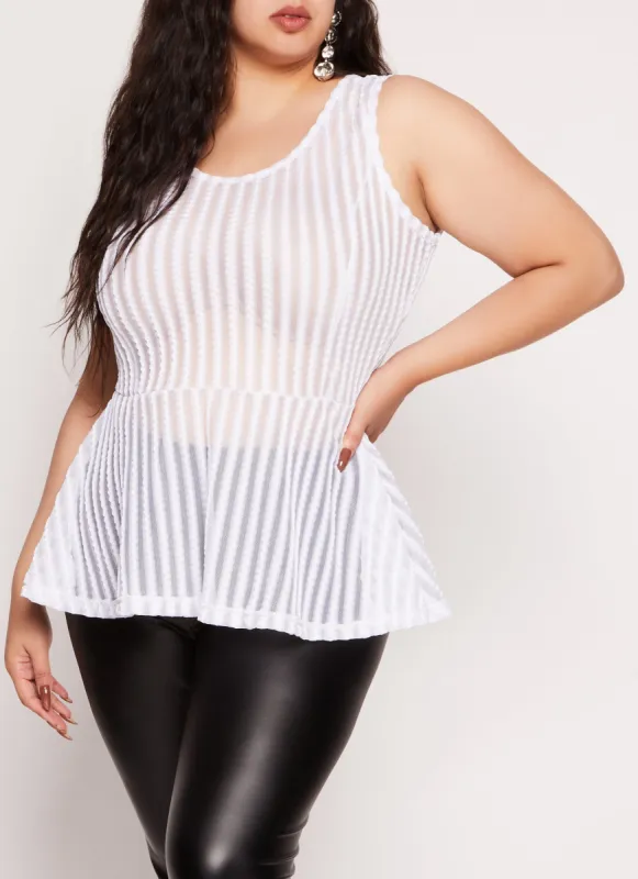 Plus Size Shadow Stripe Peplum Tank Top sold by Rainbow