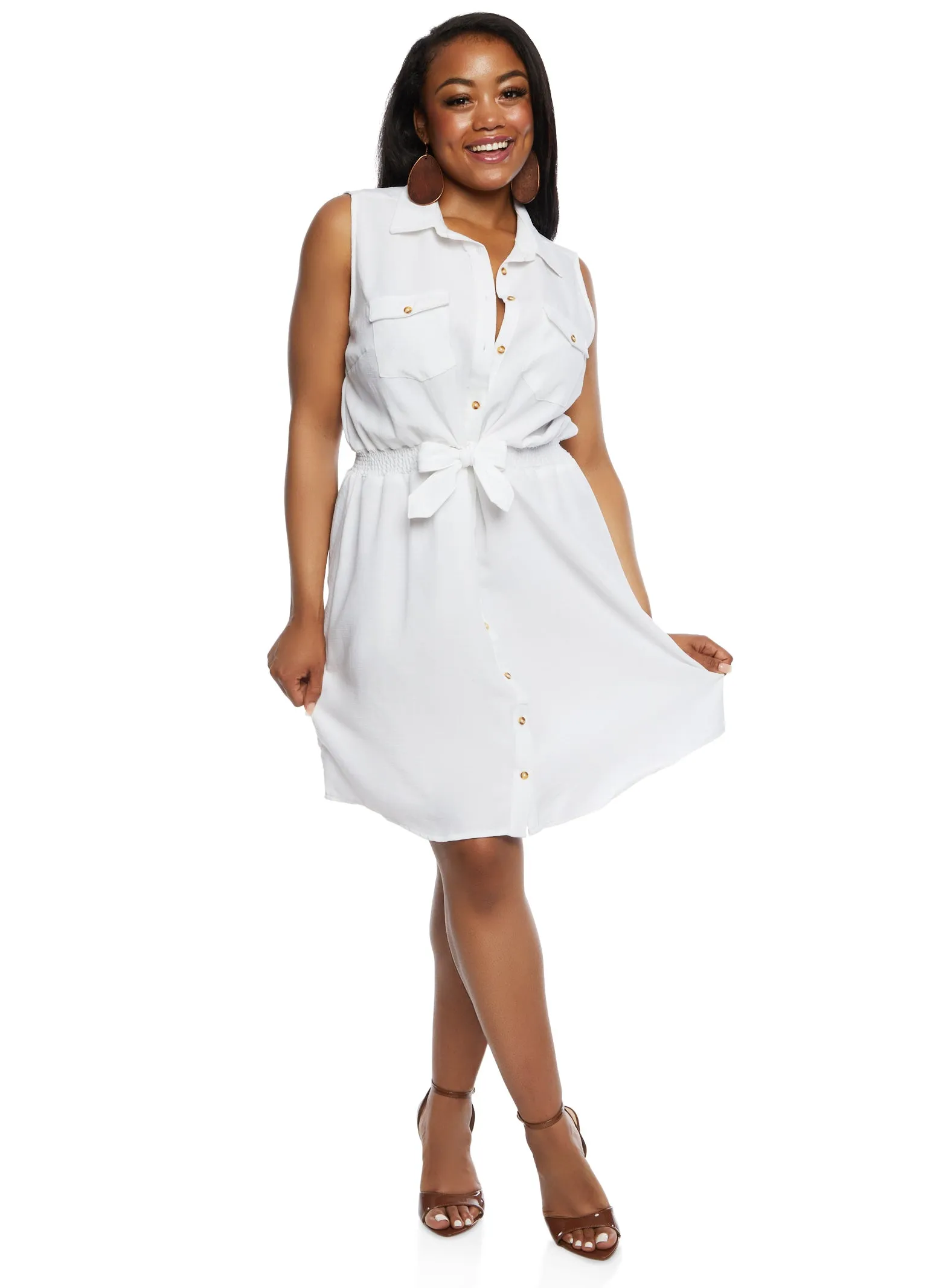 Plus Size Linen Tie Waist Sleeveless Shirt Dress sold by Rainbow product image thumbnail 2