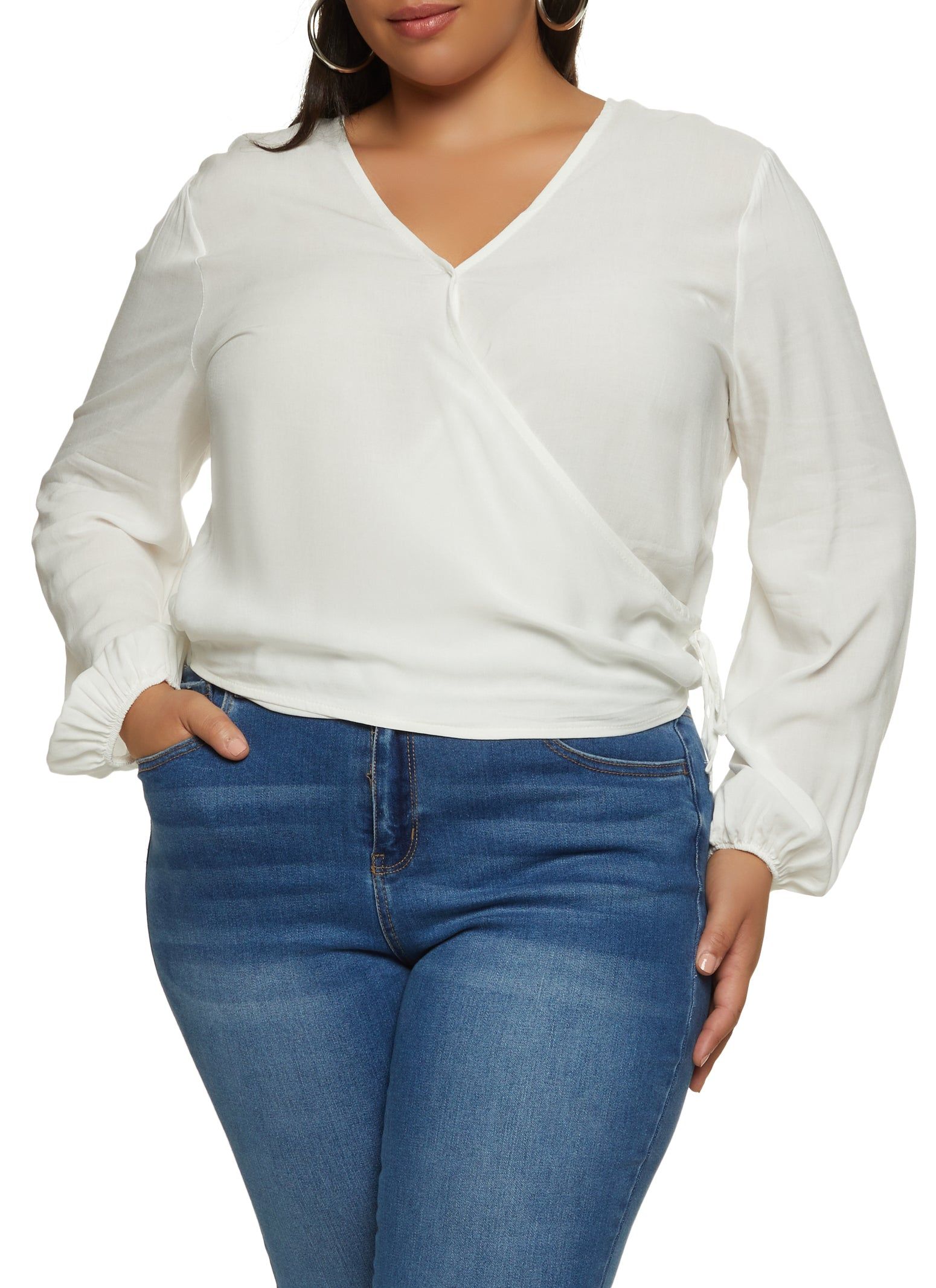 Plus Size Puff Sleeve Side Tie Wrap Top sold by Rainbow