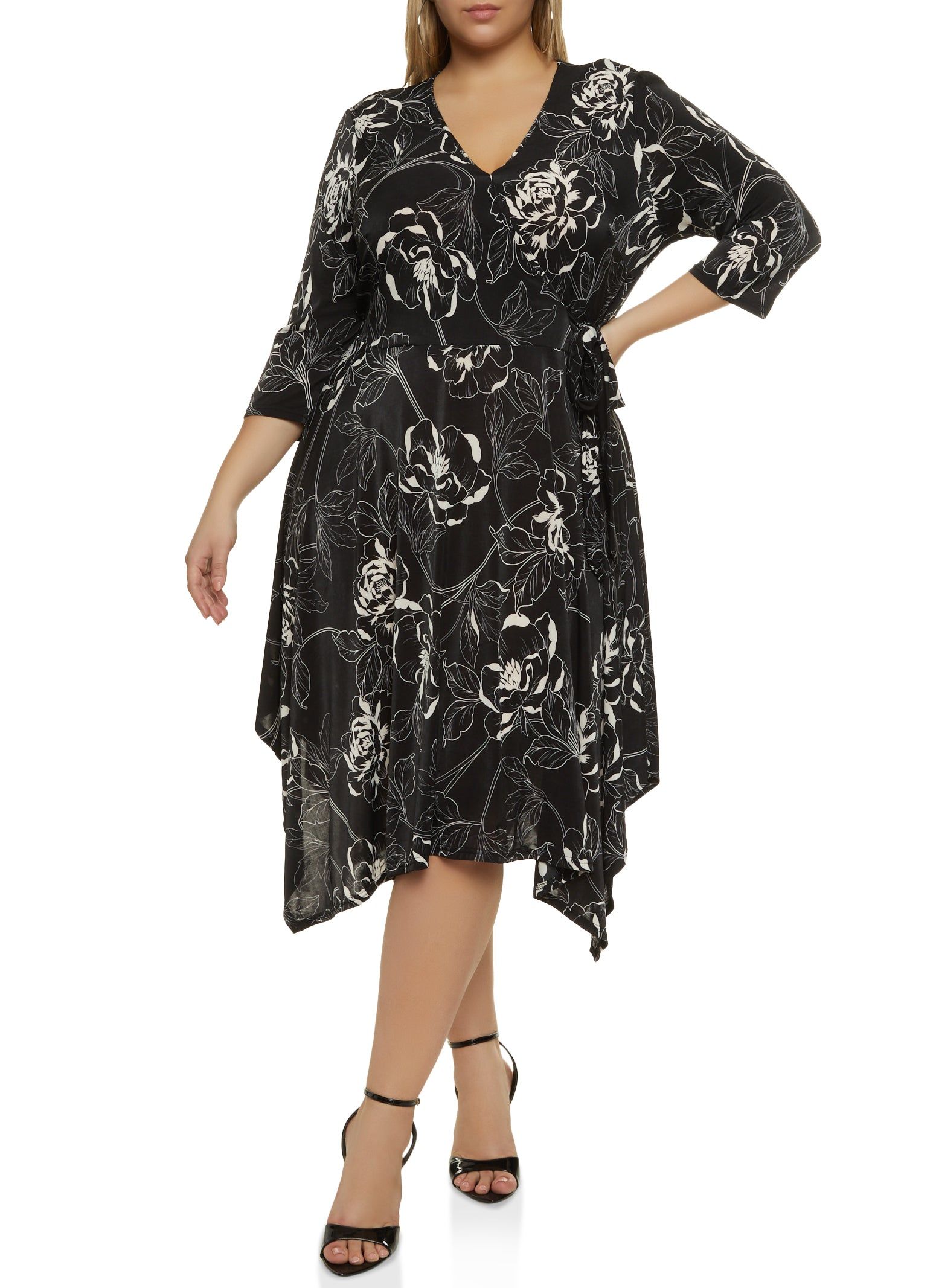 Plus Size Floral Print Tie Waist Wrap Dress sold by Rainbow product image thumbnail 2