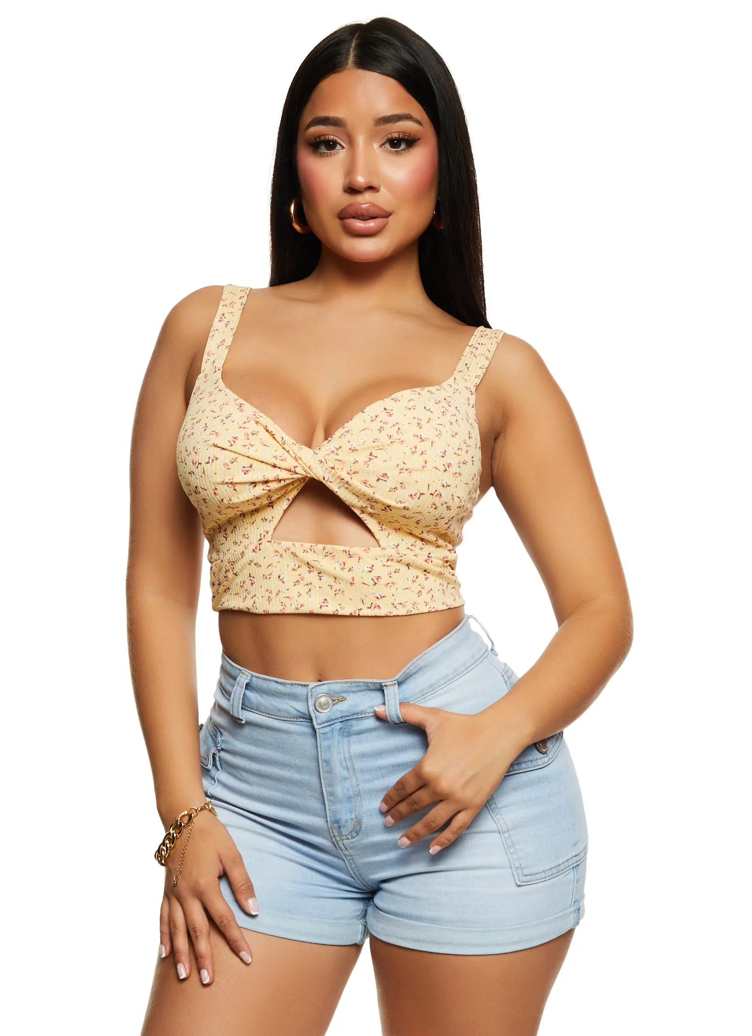 Floral Print Cut Out Crop Top sold by Rainbow