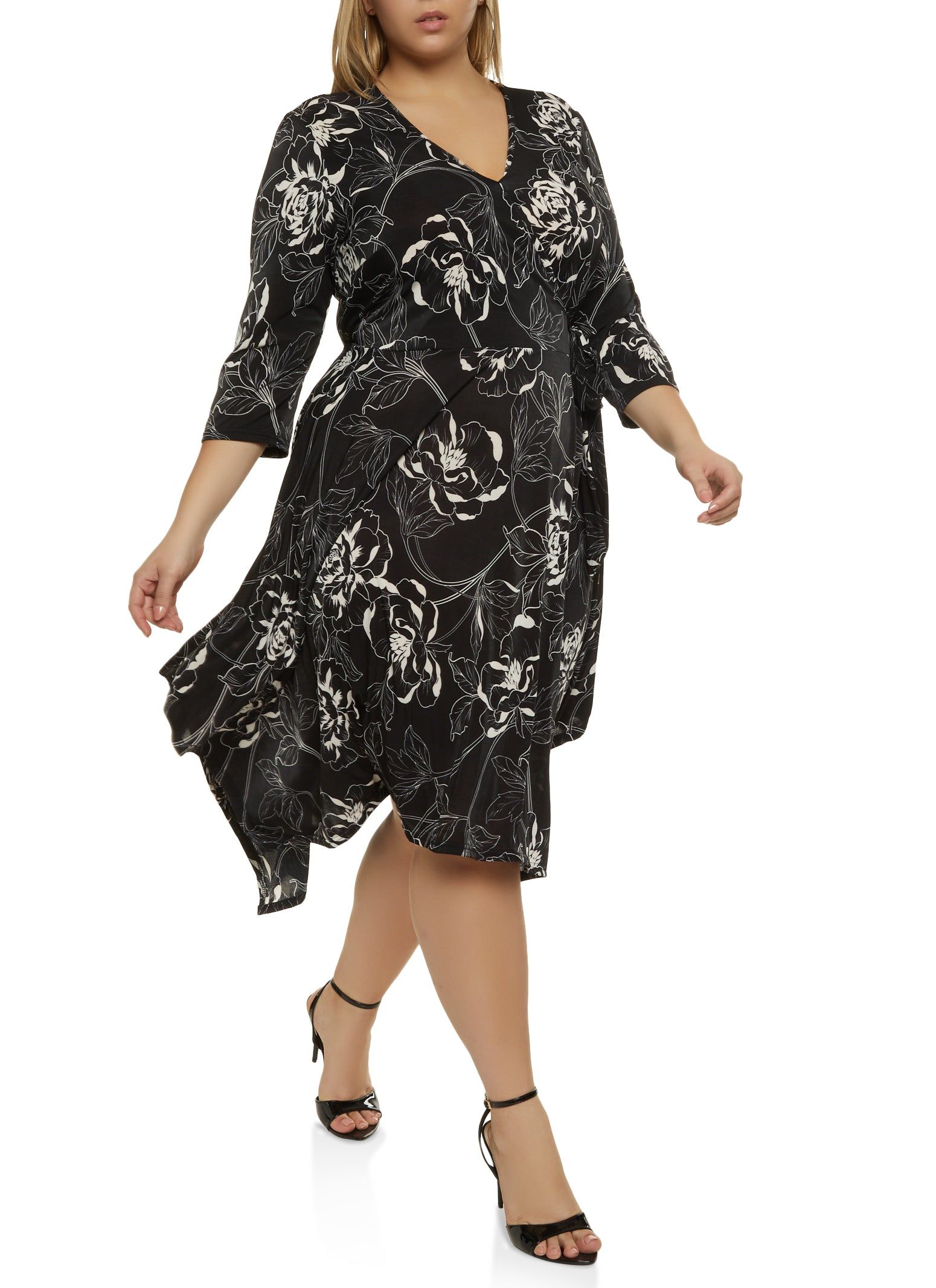 Plus Size Floral Print Tie Waist Wrap Dress sold by Rainbow
