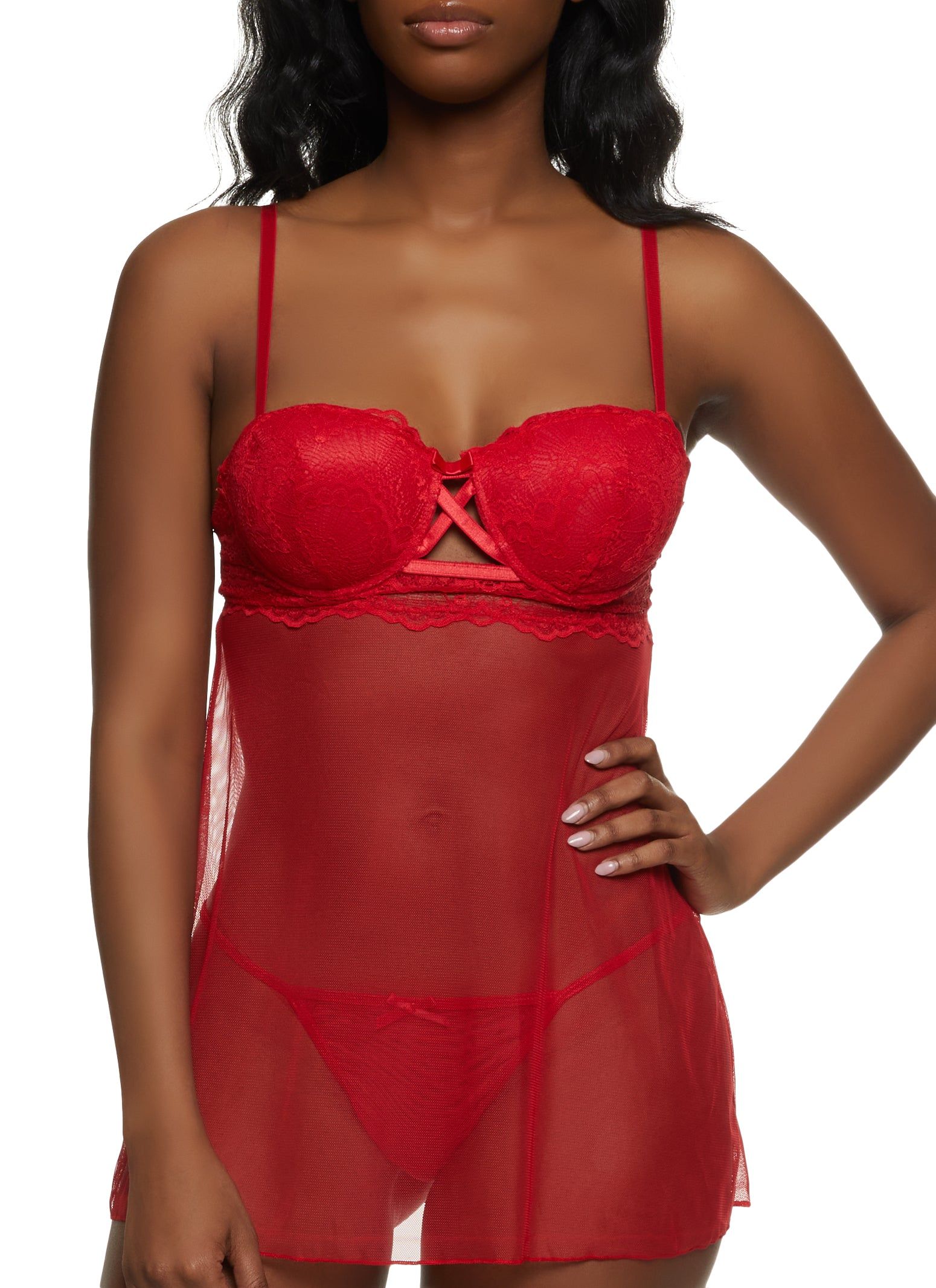 Lace Caged Babydoll and G String sold by Rainbow