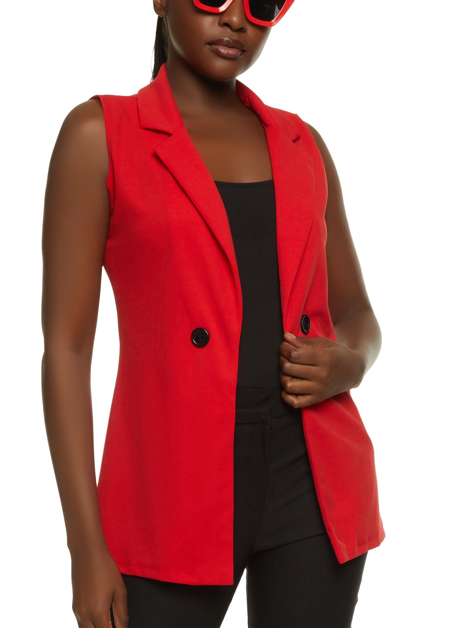 Crepe Knit Faux Button Blazer Vest sold by Rainbow