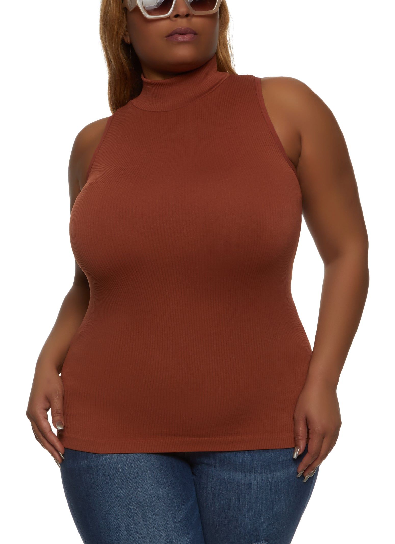 Plus Size Seamless Ribbed Mock Neck Tank Top sold by Rainbow