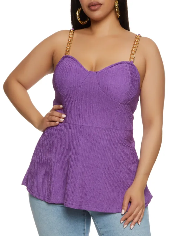 Plus Size Chain Strap Bustier Peplum Top sold by Rainbow