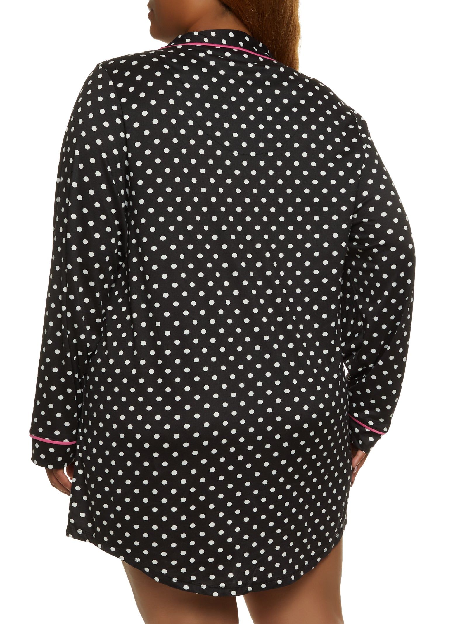 Plus Size Polka Dot Print Notch Collar Button Front Nightgown sold by Rainbow product image thumbnail 2
