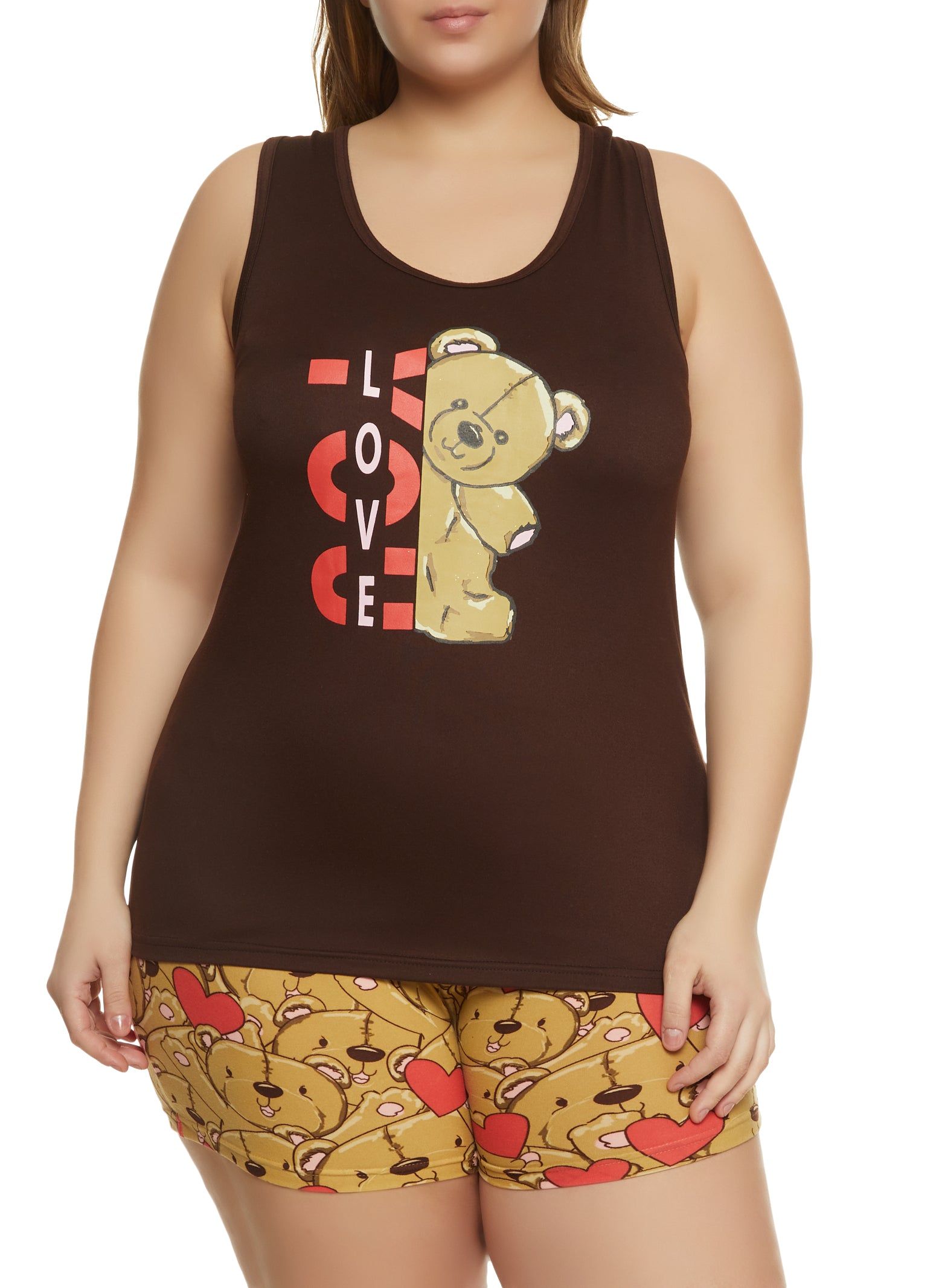 Plus Size Love You Graphic Pajama Tank Top and Shorts sold by Rainbow